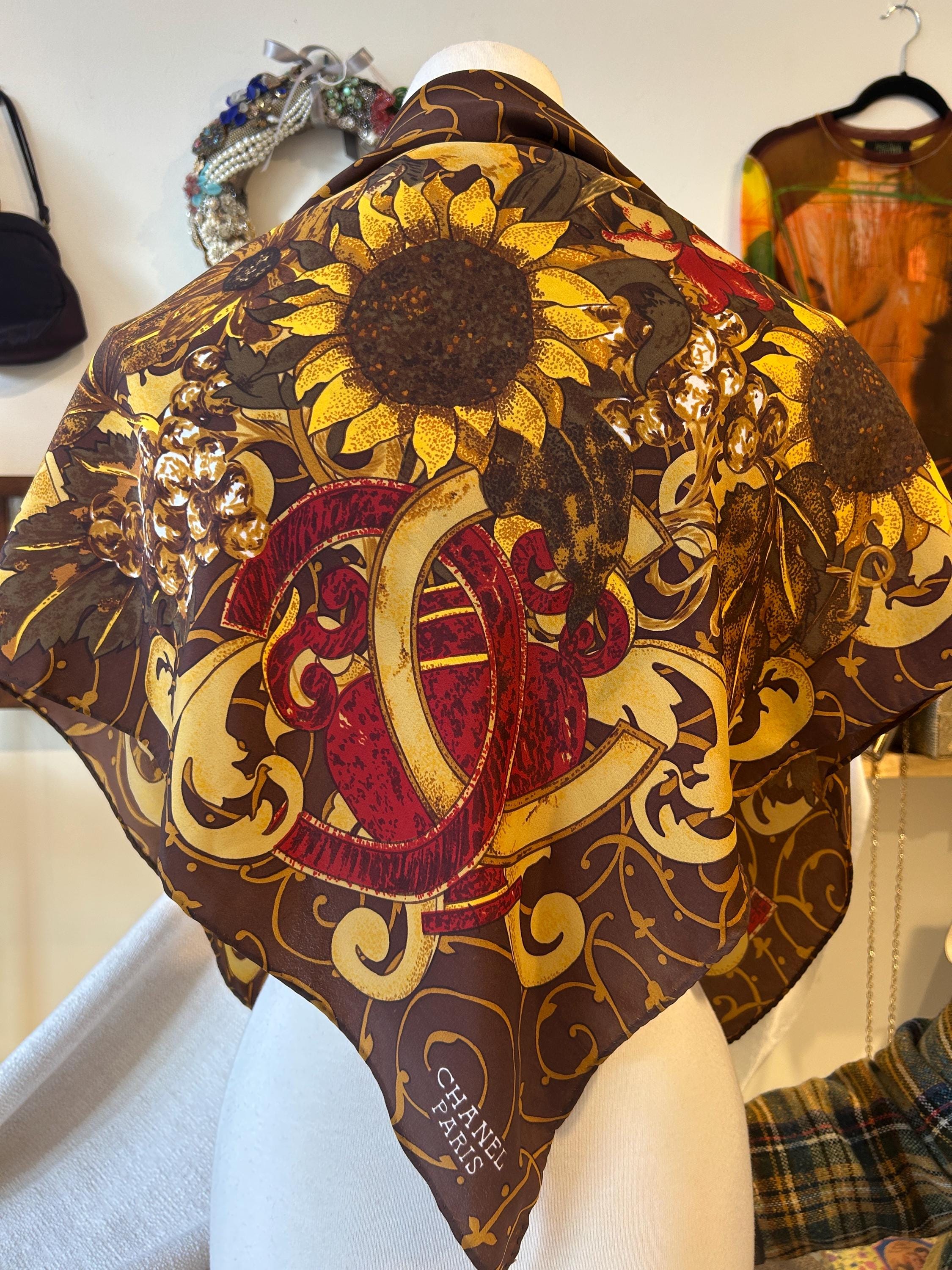 Lovely 90s Chanel Silk Scarf With Sunflowers - Etsy