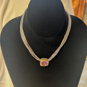 Lovely David Yurman Sterling Silver 14k and Amethyst Pendant Necklace