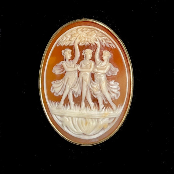 Vintage 14k Yellow Gold Shell Cameo Brooch/Pendant - image 1
