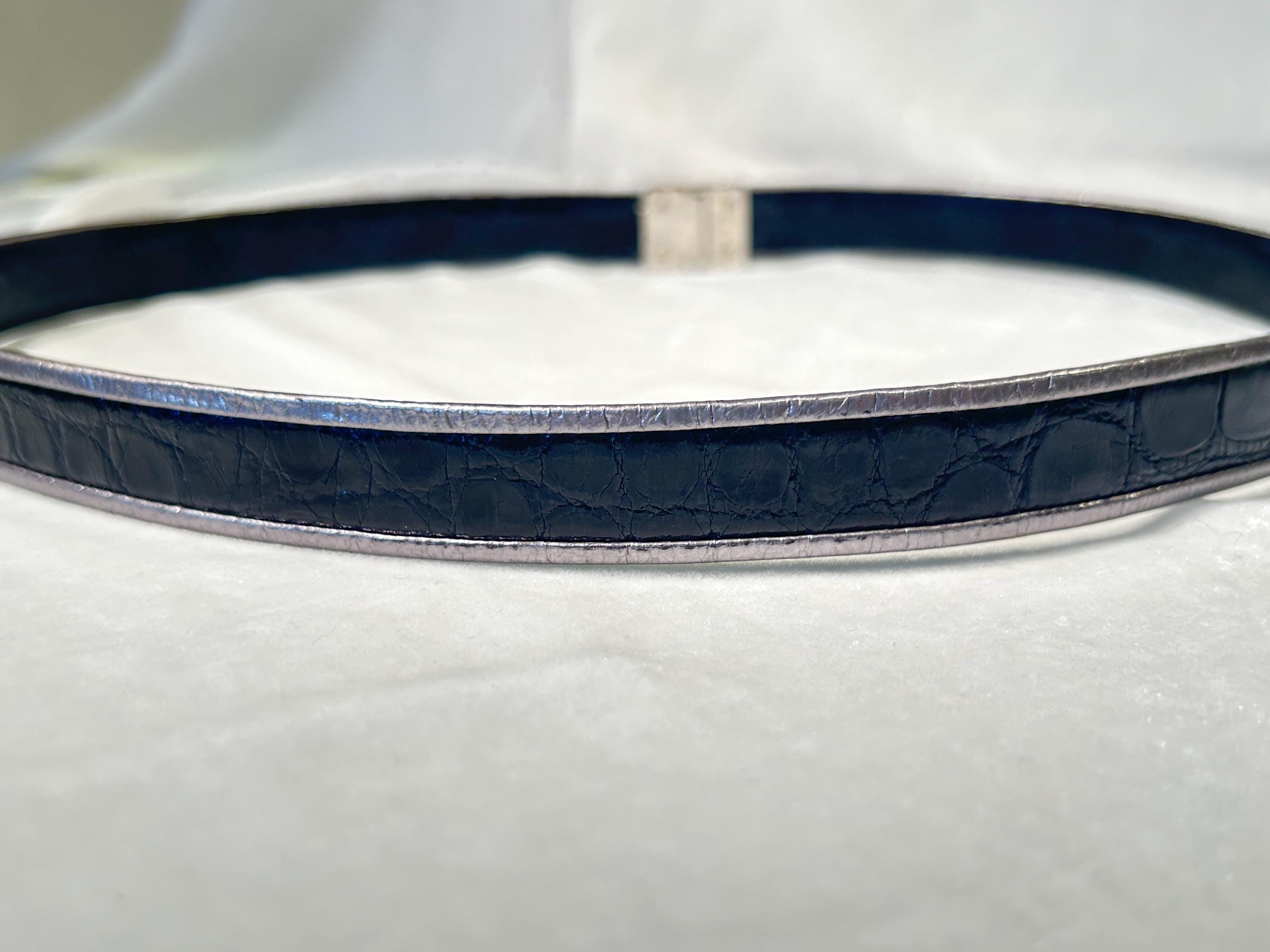 Vtg RALPH LAUREN Womens Genuine American Alligator Belt Sz 26 Made in USA Silver Vintage Ralph Lauren Belt Sterling Silver Buckle Alligator  main image 3