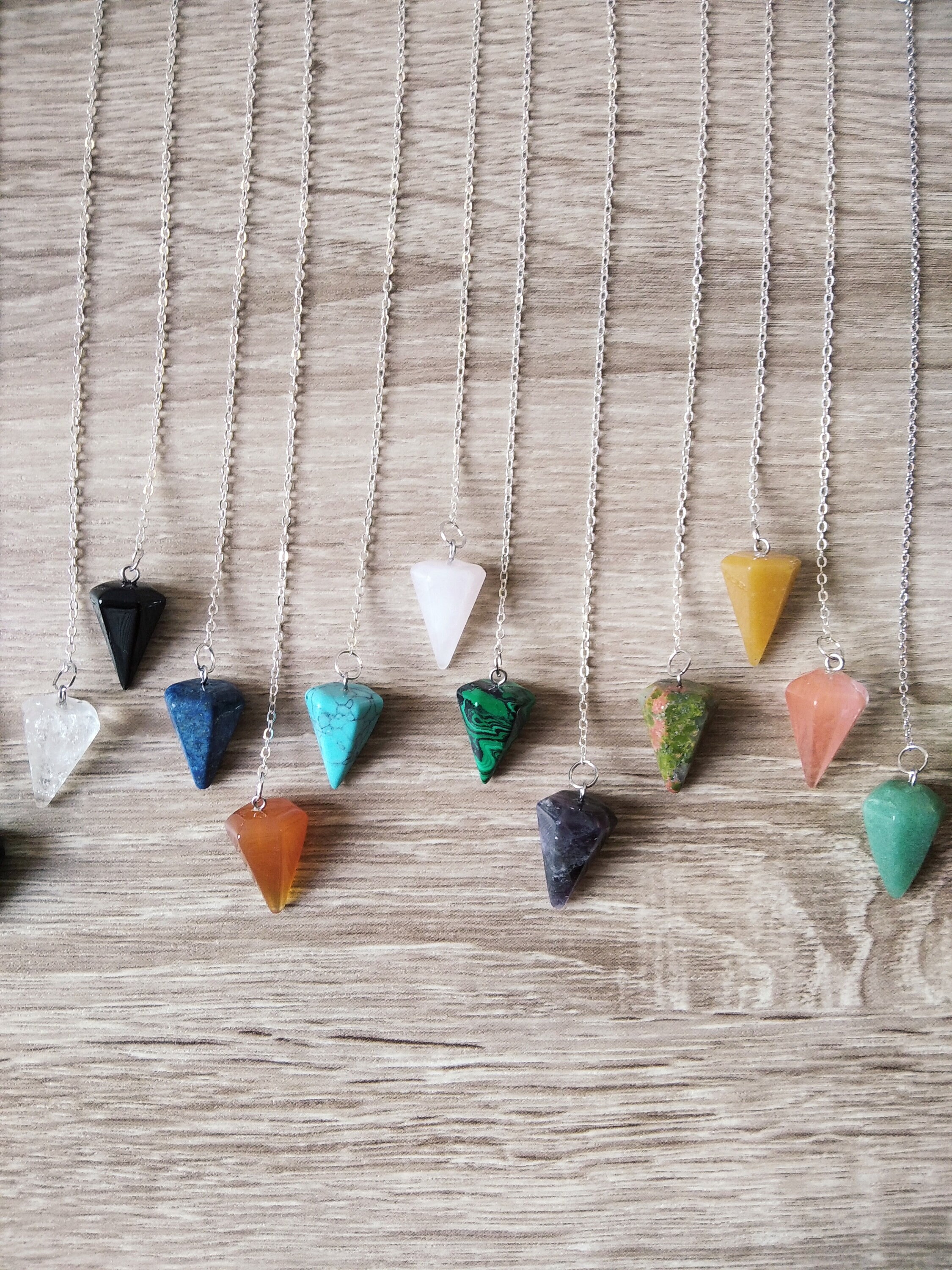 Pendule de Radiesthésie, Pendule en Pierre, Divination, Malachite, Lapis Lazuli, Oeil Tigre, Turquoi