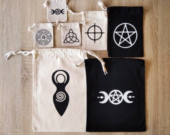 Triple moon pouch, Hecate, pentacle, sun cross, Hecate wheel, customizable, Wicca pouch, pagan