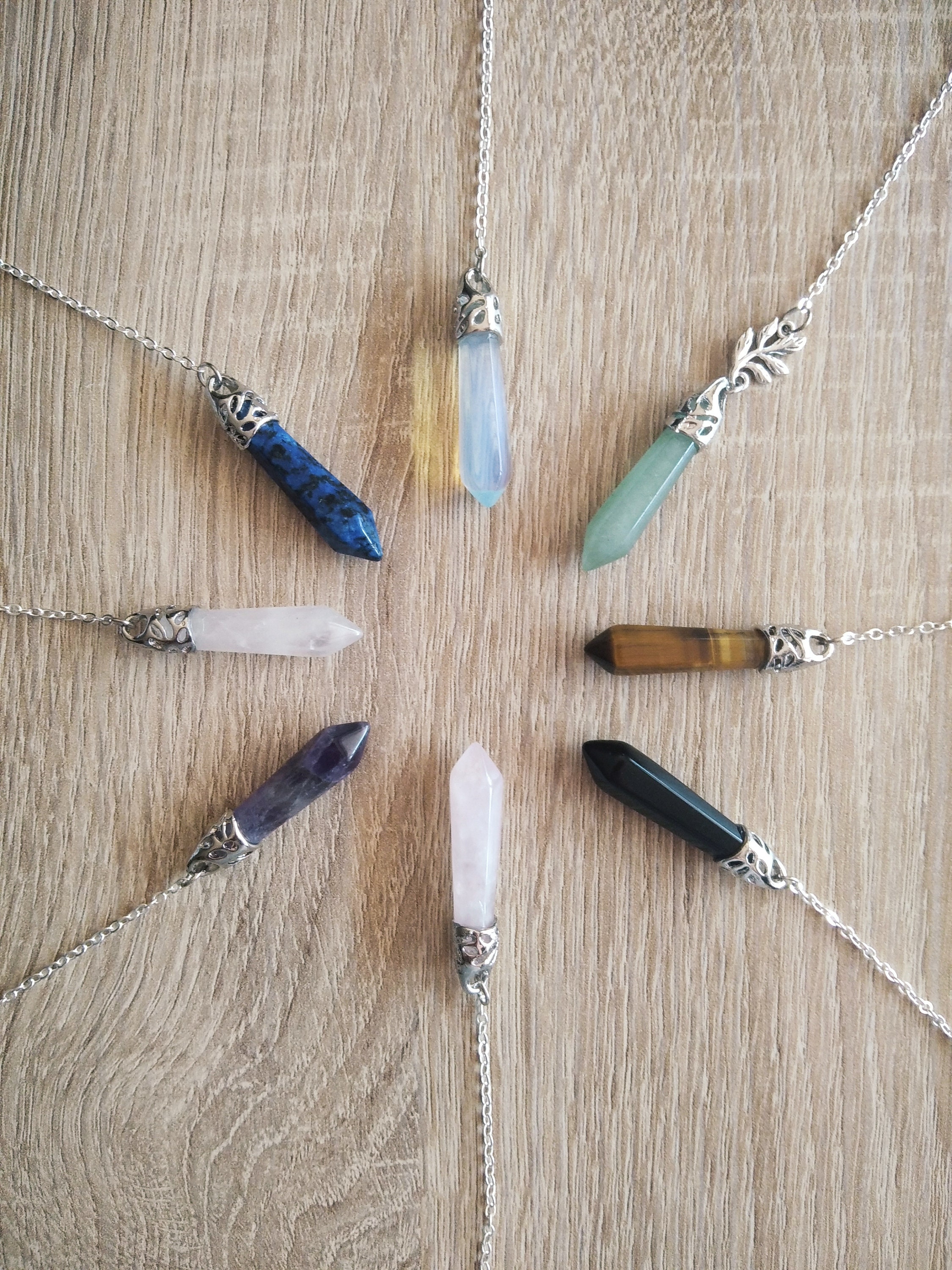 Pendule de Radiesthésie, Pendule Divinatoire, en Pierre, Améthyste, Oeil Tigre, Quartz Rose, Opaline