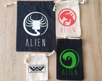 Pochon Xénomorphe, pochon facehugger, pochon chestburster, pochon Weyland, rangement jeu Némésis, dice bag, pochon alien