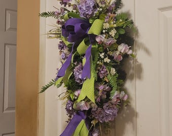 Purple Swag for Front Door, Spring and Summer Front Door Swag Wreath, Romantic Monochromatic Purple Swag for Outdoors, Designer Swag Wreath