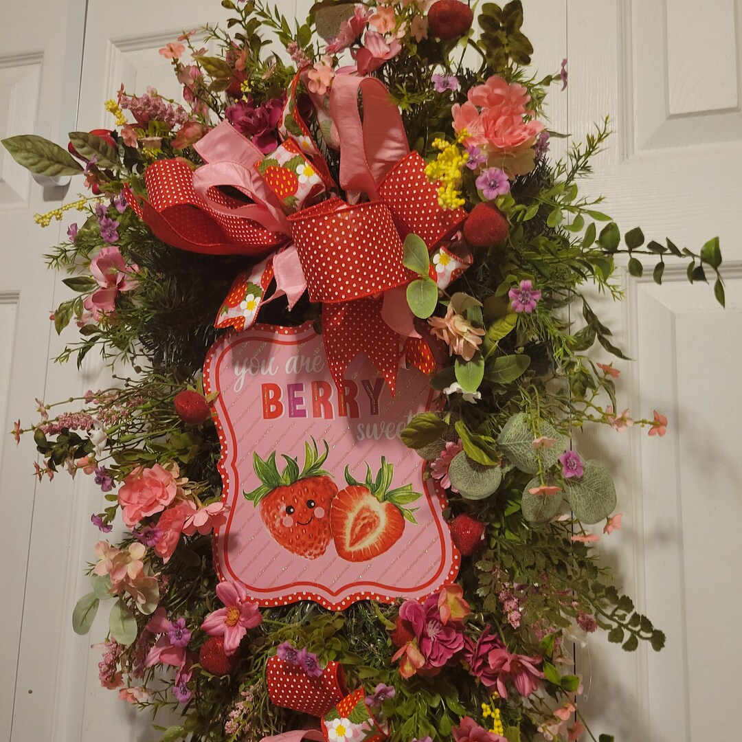 Strawberry Red Swag for Front Door, Pink Fruit Wreath, Summer ...