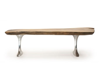 Walnut Slab Coffee Table with Sand Cast Aluminium Legs with Brushed Matte Finish