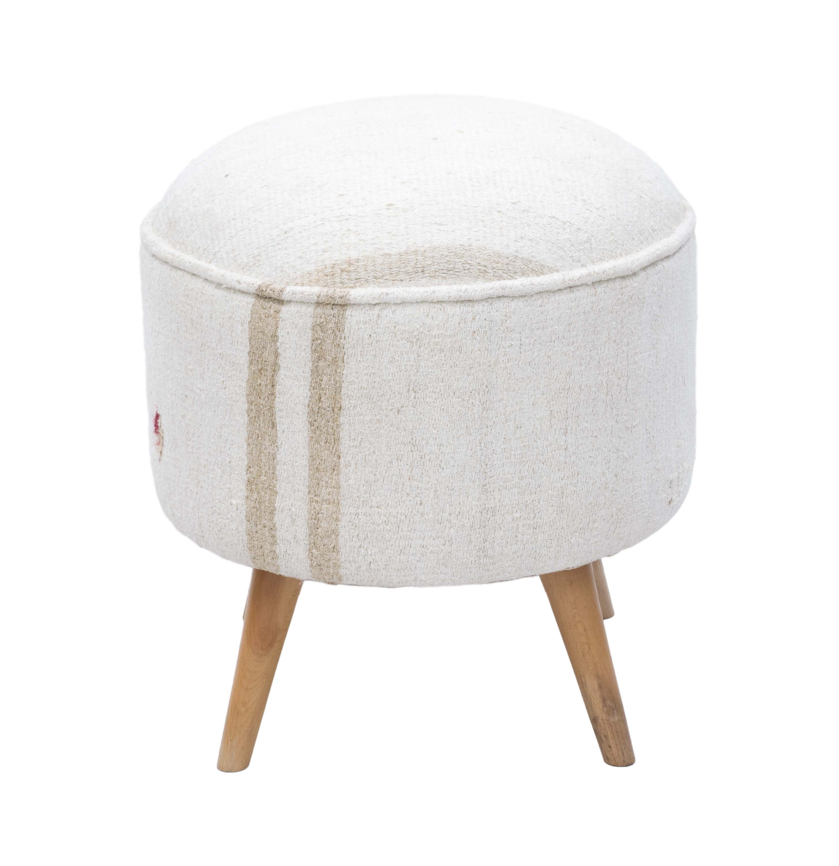 Vintage Hemp Kilim Upholstered Stool
