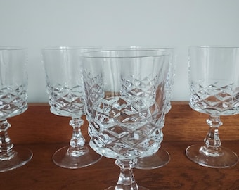 5 Cristal D'Arques Wine Goblets, Diamond 24% Lead Crystal