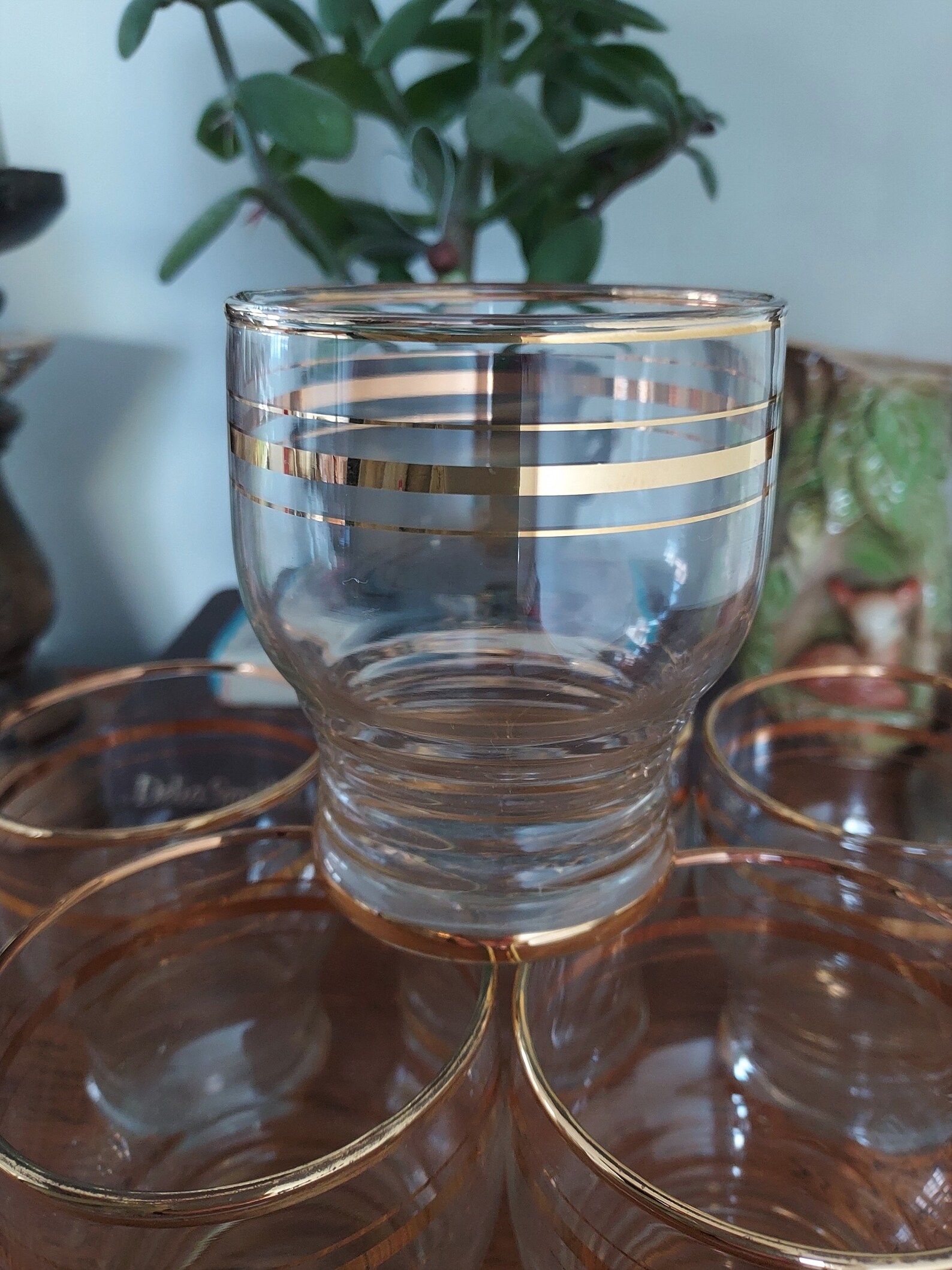 6 Vintage Gold Rim Glass Tumblers. Ribbed Etsy