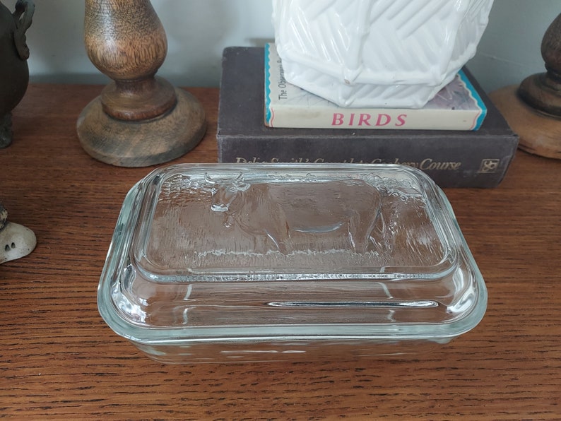Vintage French Glass Butter Dish. Arcoroc Lidded Butter Dish. Cow