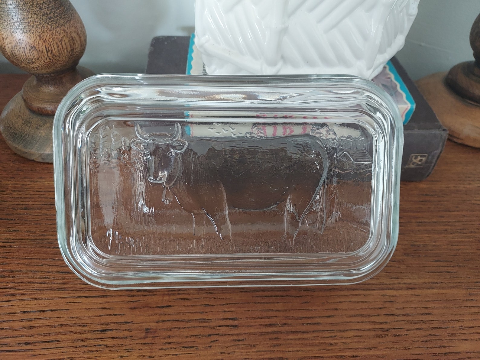 Vintage French Glass Butter Dish. Arcoroc Lidded Butter Dish. Cow