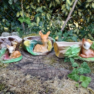 Vintage Hornsea Deer Bambi Log Posy Vases. Kitsch Ornaments. Fauna Collection 24, 41, 53. Deer Ornaments. Cute Kitsch Home Nostalgia Décor
