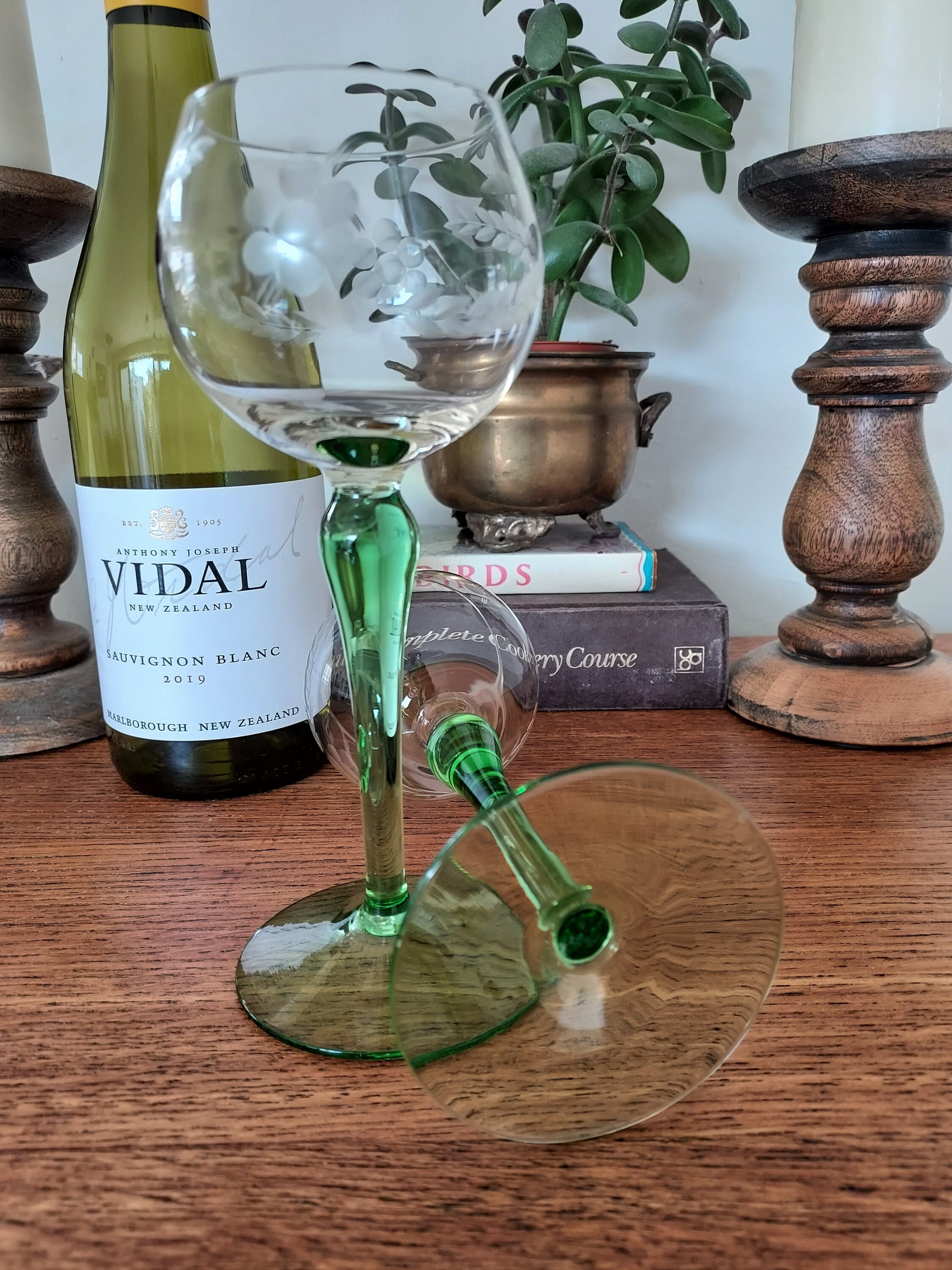 Etched Vintage French Wine Glasses Green Stemmed. Pair Wine Etsy