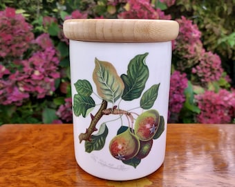 Portmeirion Pomona-voorraadpot met deksel. Het Leinton Squash Pear-ontwerp. 14 cm hoog. Susan Williams-Ellis Design. Vintage keukenopberger