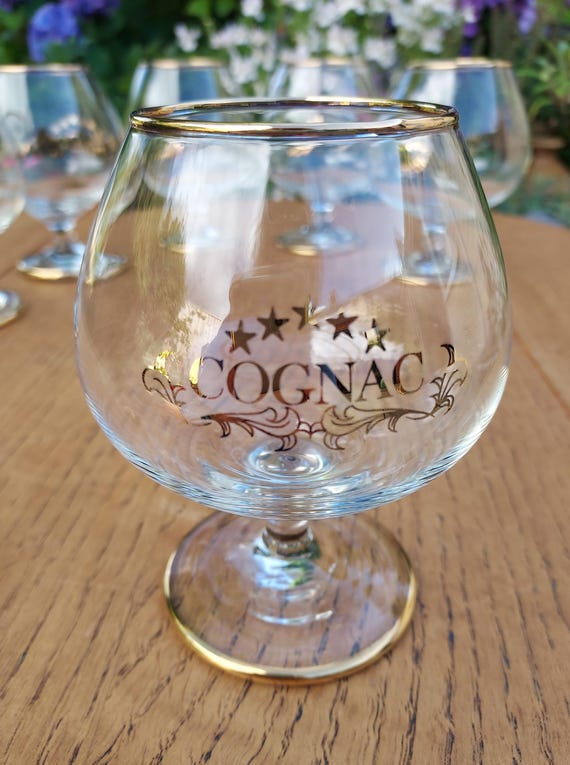 Vintage Gold Rim Cognac Glasses - Set of 6 - Short Footed Brandy Drinker Gift