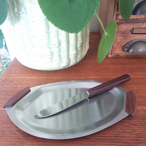 Vintage Stainless Steel Butter Dish & Knife. Quality 18/10 Stainless Steel. Sleek Retro Design Butter Tray. Teak Handled Knife Butter Plate
