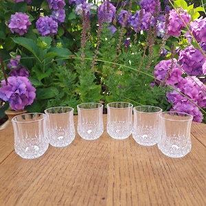 6 Vintage French Goblet Liqueur Glasses. Cristal D'Arques-Durand Liqueur Glasses. 24% Lead Cut Crystal. Sparkling Vintage Barware. Romantic