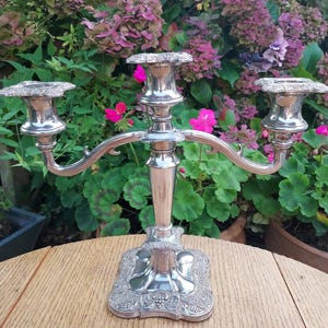 Vintage Silver Plate 3-Arm Candelabra, Ornate Table Centerpiece