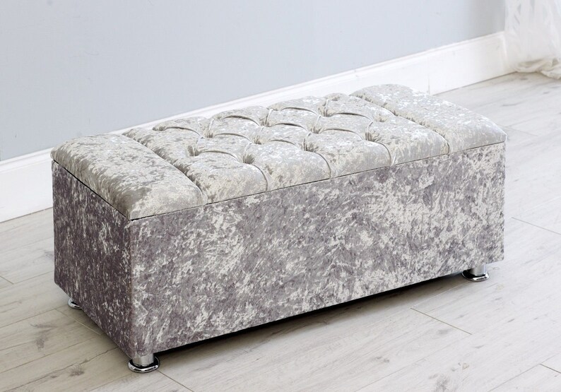 Velvet Diamante Bench Stool Ottoman Footstool Storage Box Window Seat Bedroom