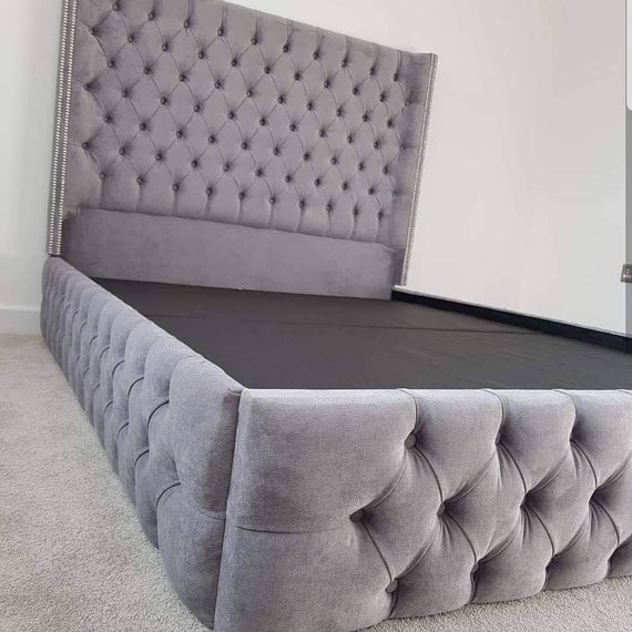 Curved Wingback Bed With Low Footboard Full Chesterfield Etsy