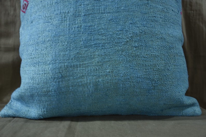 971- Blue Hemp Pillow Cotton Pillow 24x24 inch 60x60 Cm Blue Pillow Handwoven Turkish Kilim Pillow Decorative Throw Pillow