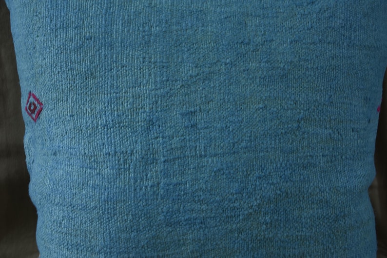 971- Blue Hemp Pillow Cotton Pillow 24x24 inch 60x60 Cm Blue Pillow Handwoven Turkish Kilim Pillow Decorative Throw Pillow