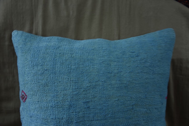971- Blue Hemp Pillow Cotton Pillow 24x24 inch 60x60 Cm Blue Pillow Handwoven Turkish Kilim Pillow Decorative Throw Pillow
