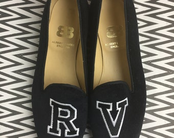 Monogram Black Velvet Albert slippers.