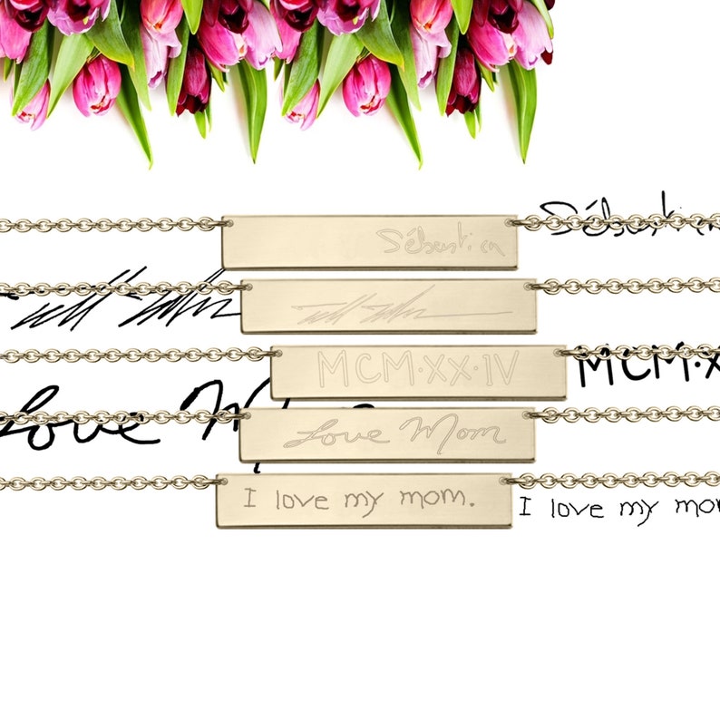 Engraved Handwriting Bar Necklace Memorial Signature Keepsake Jewelry Custom Handwriting Necklace 1 inch Gold bar Signature Necklace