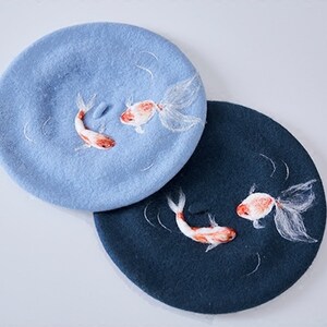 Handmade Wool Felt Animal Beret Hat Koi 