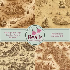 Old Maps with Ships - Seamless Pattern- Digital Papers