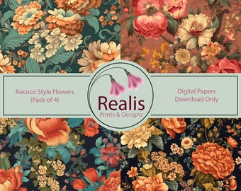 Rococo Style Flowers- Seamless Pattern- Digital Papers