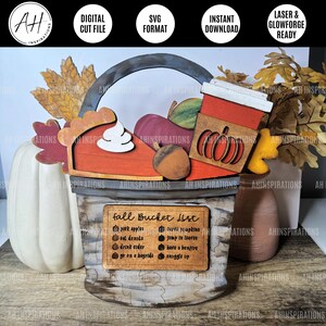 Fall Bucket List Sitter, Glowforge SVG lasergesneden bestand, cadeau voor Pumpkin Pie Spice Autumn Lovers, tafelblad herfstbladeren decoratie, appel