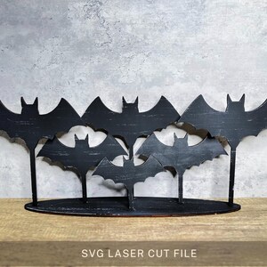 Bat Colony Halloween Standing Decoration Glowforge SVG Laser Cut File Instant Digital Download Gift for October Bats Lover Creepy Fun