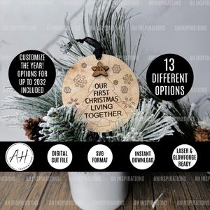Adorno navideño para primera pareja, archivo SVG de corte láser personalizado de Glowforge, regalo personalizado para recién casados, comprometidos, novios, esposos y esposas