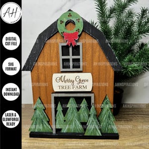 Christmas Tree Farm Sitter Glowforge SVG Laser Cut file Gift for Her Tabletop Winter Barn Decoration Snow Trees Ornament Stand Cut Files