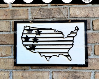 Czwarty Lipca Wiszący Znak, Wieszak Gwiazdy i Paski SVG, Glowforge America Cut File, Wyświetlacz Dnia Niepodległości, Czerwono-Biało-Niebieska Dekoracja USA