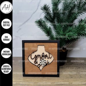 Marco de fotos navideño Comfort & Joy, letrero SVG Glowforge para vacaciones, archivo de decoración cortado con láser, regalo de vacaciones para ella, bandeja decorativa escalonada