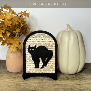 Halloween Cut File Laser And Glowforge Ready SVG Digital Download Spooky Decoration Tabletop Display Home Accent Wood Black Cat Framed Decor