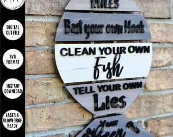 Fishing Sign, Fisherman Door Hanger, Glowforge Lake SVG Laser Cut File, Father's Day Outdoorsman Gift Funny Nautical Fish Decoration for Dad
