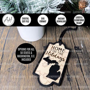 Enfeite de Natal dos Estados Unidos, arquivo personalizado Glowforge SVG cortado a laser, presente personalizado para a América, todos os estados incluídos, além de Washington DC