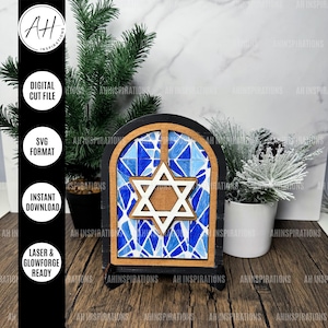 Décoration de table étoile de David de Hanoucca, gardien saisonnier, fichier Glowforge SVG découpé au laser, cadeau déco encadré pour la célébration de la fête juive