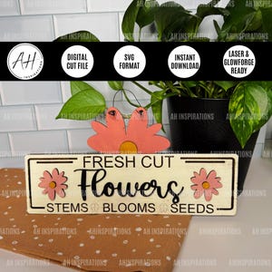 Floral Market Sign, Nursery Kid's Bedroom Hanger, Glowforge SVG Laser Cut File, Baby Shower Gift Idea, Spring Flower Hanging, Girl's Decor