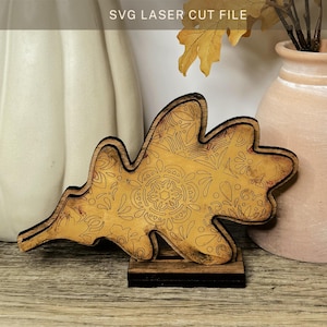 Vintage Oak Leaf Tabletop Decoration Retro Fall Sign Glowforge SVG Laser Cut file Antique Autumn Gift for October November Lovers Decor