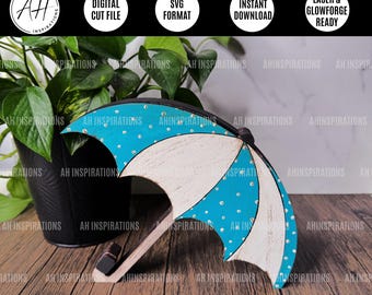 Guarda-chuva de primavera, decoração de bandeja em camadas para dias chuvosos, decoração sazonal de mesa, arquivo de corte a laser digital Glowforge SVG, guarda-chuvas do clima