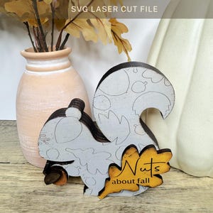 Fall Squirrel Nuts Tabletop Sitter Decoration Harvest Leaves Sign Glowforge SVG Laser Cut file Autumn Gift for Tiered Tray Stander