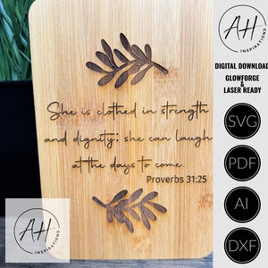 Grawerunki wersetów biblijnych, Grawerunki biblijne dla kobiet, Deska do krojenia SVG, Glowforge SVG, Grawerunki laserowe, Pobieranie cyfrowe, Grawerunki inspirujące