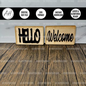 Etiquetas de bienvenida intercambiables para centros de mesa, letreros de jarrón con la palabra "Hola", complemento decorativo para jarrón de bienvenida, archivo cortado con láser SVG de Glowforge
