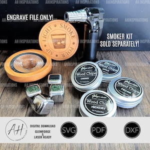 Grabados para fumadores de puros de cóctel, archivos de licor para kit de fumadores para hombres, archivo SVG DXF PDF con láser Glowforge, regalo para soltero, padrino de boda